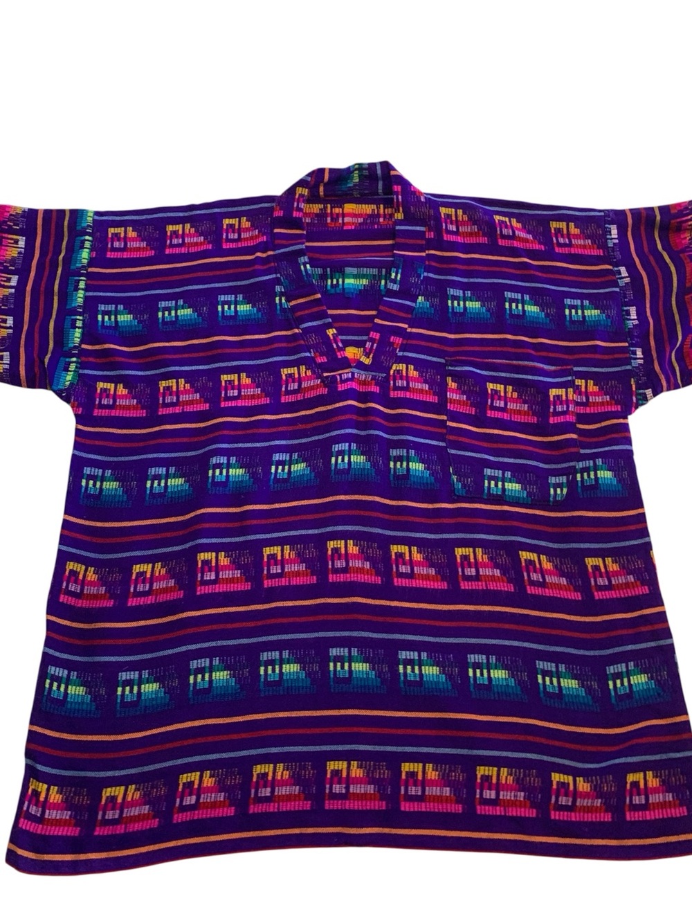 Vintage 90s Aztec Print Pullover Tunic Shirt Purple Boho Festival Size XL